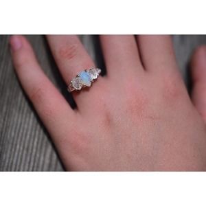 Opal Ring, Unique Engagement Jewelry, Handmade Diamond Ring, Wedding Band